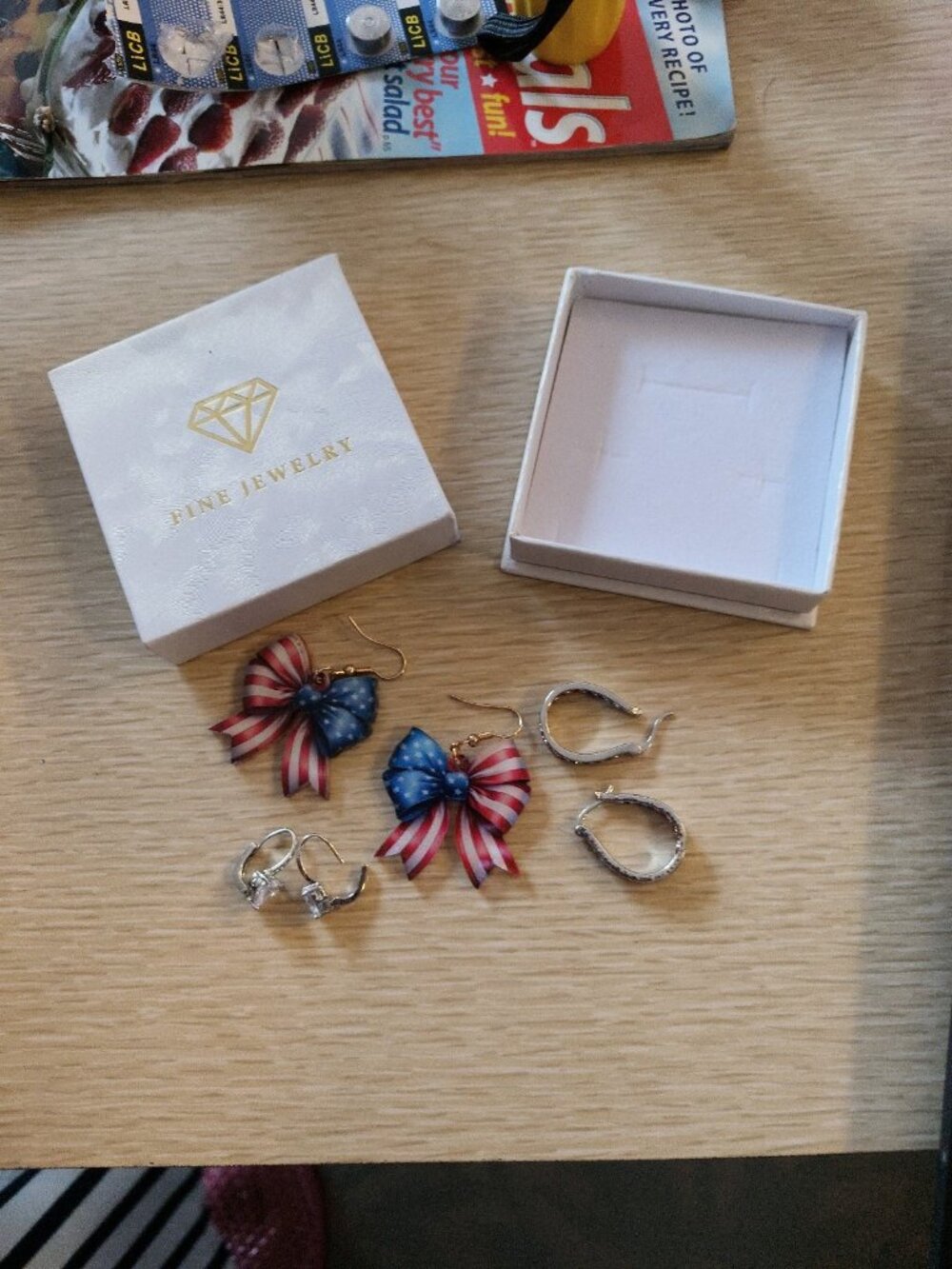 3 Pr new earrings Patriotic Bows - Silver Blue Red Stones- Silver Crystal hearts